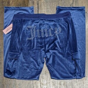 🔥LAST New XL JUICY COUTURE Dark Blue Velour BLING Tracksuit Pants Joggers